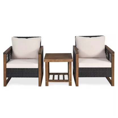Outdoor accent rattan lounge chairs set with cushions, white background