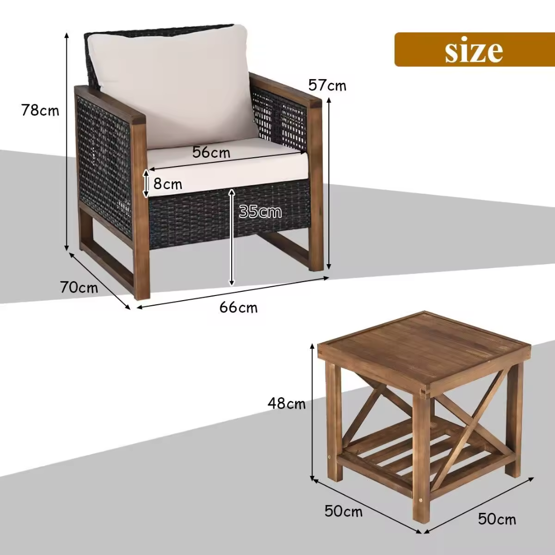 Outdoor accent rattan lounge chairs set with cushions, dimensions