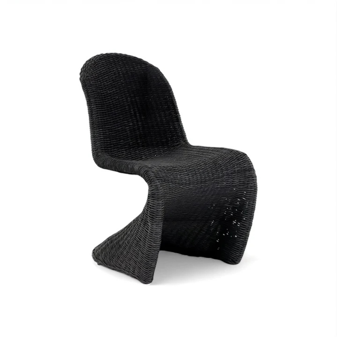 Curved Accent Rattan Outdoor Dining Chairs with stylish design, black