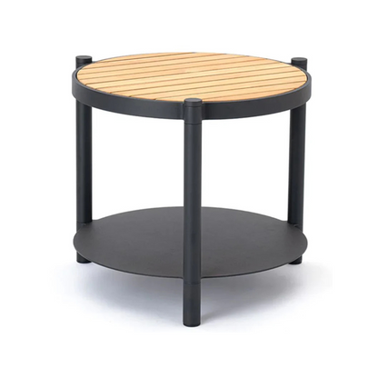 Outdoor rope furniture set with cushioned seating, coffee table which is apart of the set with a white background