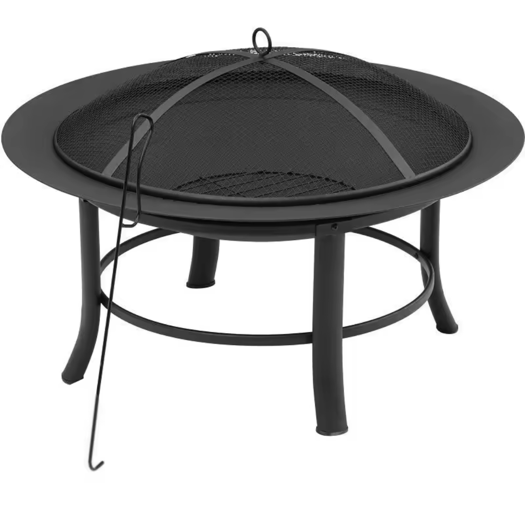 Metal fire bowl with clean circular design for garden