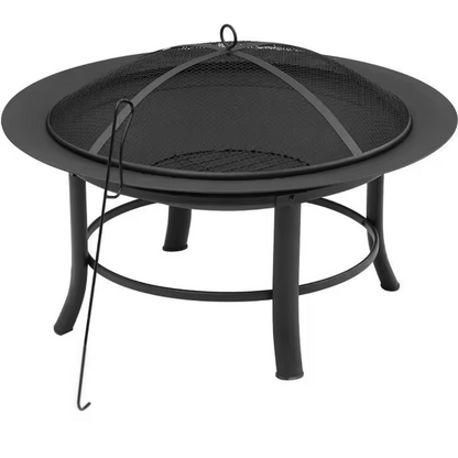 Metal fire bowl with clean circular design for garden