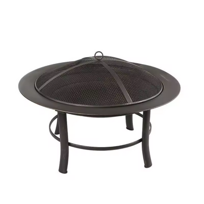 Metal fire bowl with clean circular design for garden, top view, white background