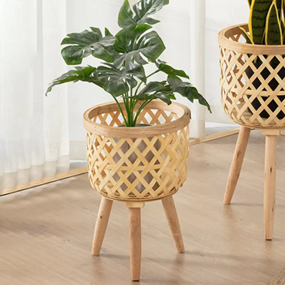 Lightweight wicker plant pots with natural texture, in a home 