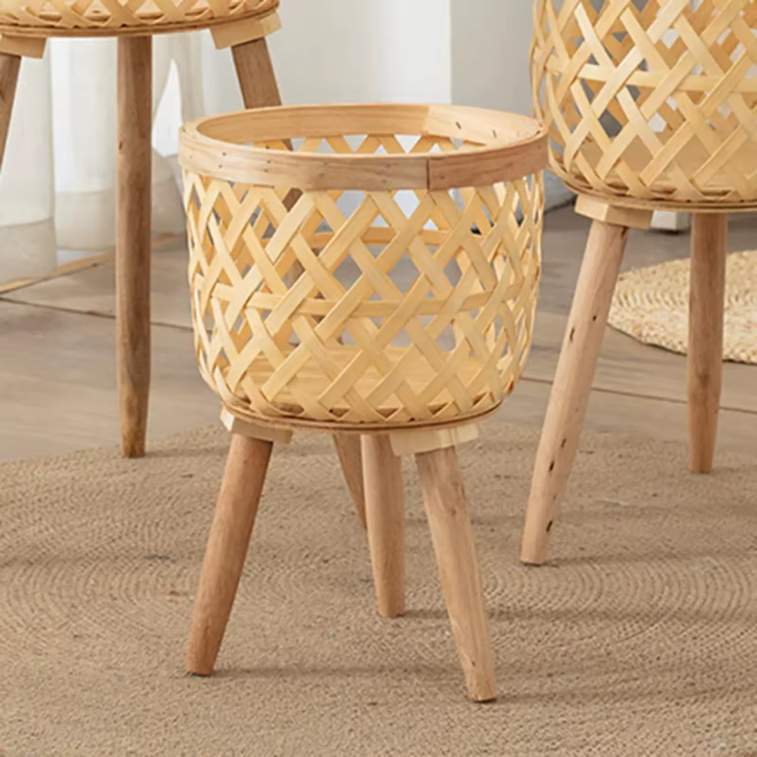 Lightweight wicker plant pots with natural texture